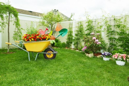 Segregated green waste and recycling containers on-site